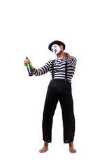 Mime drinking wine isolated on white background