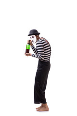Mime drinking wine isolated on white background