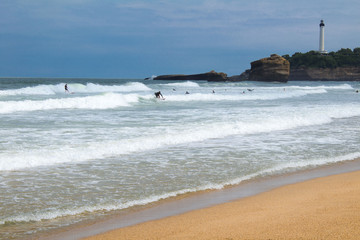 View of the  ocean and windsurfers  on the sunny day.Biarritz.France.