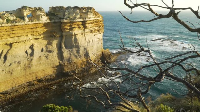 Stunning razorback cliff at sunset on Great Ocean Road in Australia