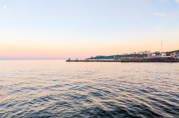 Naklejka premium Seascape during the sunset in the Odesa of Ukraine