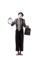 Mime in time management concept isolated on white background 