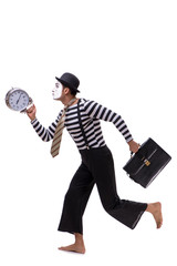 Mime in time management concept isolated on white background 