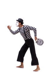 Fototapeta na wymiar Mime in time management concept isolated on white background 