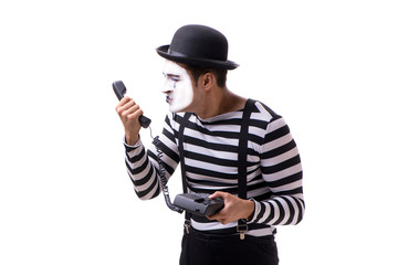 Mime with telephone isolated on white background