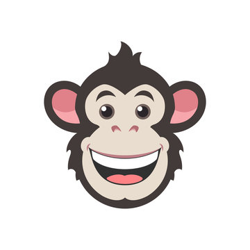 Chimpanzee vector design. Icon monkey in flat style. Face logo. Illustration of a wild animal, isolated on white background.