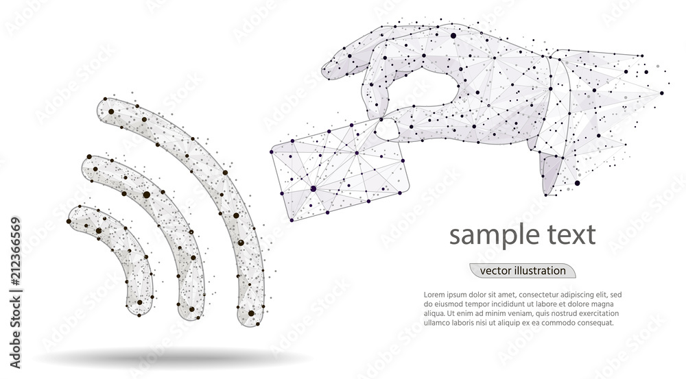 Wall mural NFC technology. payments concept. NFC touch payment vector outline Icon. logo isolated from low poly wireframe on white background. Vector abstract polygonal image mash line and point.