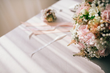 Beautiful bridal accessories for brides during fees. Dressing table.