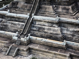 Stair up to top of Thai ancient Buddhist pagoda ruins, Ayutthaya province, Thailand