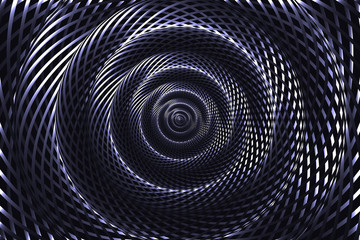 Abstract Curved Spiral Background. Dark Blue Metallic Rotating Hypnotic Pattern. Raster. 3d Illustration
