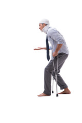 Injured businessman isolated on white background