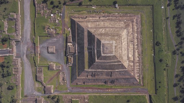 Beautiful aerial view of the Mexican Pyramids of Teotihuacan
