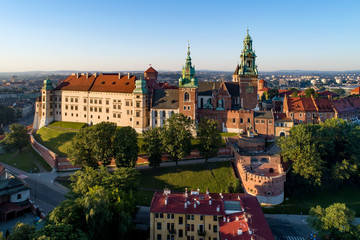 Wawel Castle and Cathedral in Krakow, Poland. Aerial view at sunrise