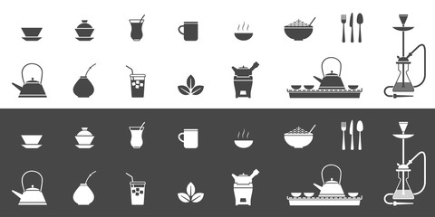 Tea cups and kettles icons