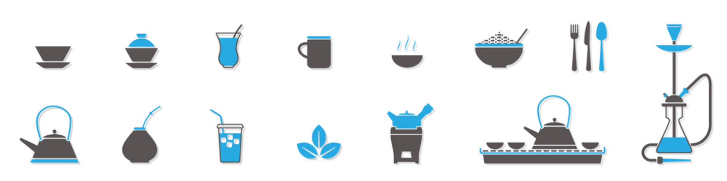 Tea cups and kettles icons