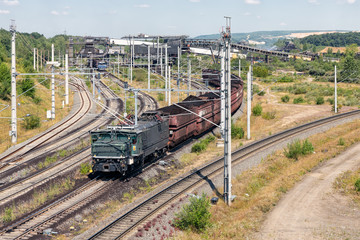 German train transporting brown coals from Hambach open pit mine to power plant