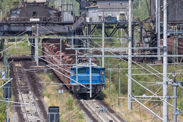 German train transporting brown coals from Hambach open pit mine to power plant