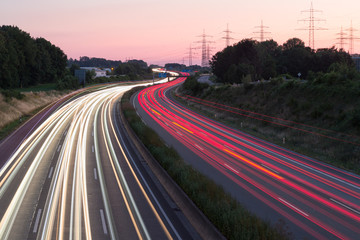 Long exposure sunset over German highway near Cologne in Germany
