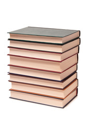 Stack of old paper books on a white background