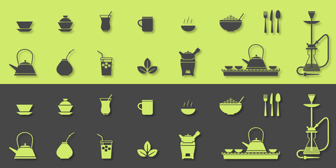 Tea cups and kettles icons