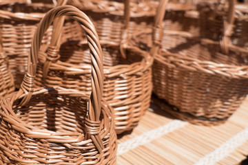 traditional wooden basket on the market