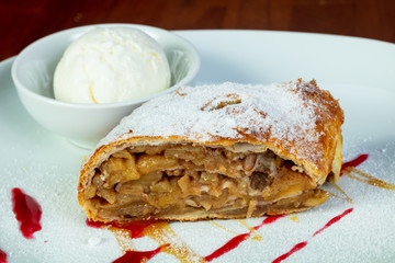 Apple strudel with ice-cream