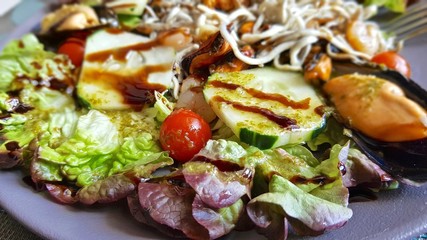 Seafood salad in macro view