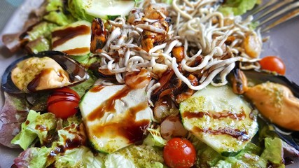 Seafood salad in macro view