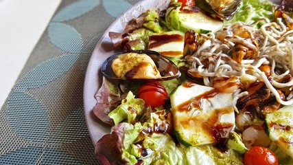 Seafood salad in macro view