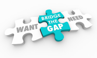 Want Vs Need Bridge the Gap Puzzle Pieces 3d Illustration