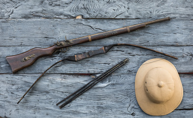 safari, bow and arrow, vintage hunter helmet