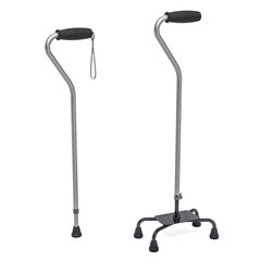 Medline quad cane and walking stick. 3D rendering © alexlmx