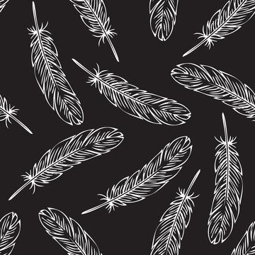 Black Bird Feather Seamless Pattern