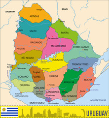 Detailed map of Uruguay with regions