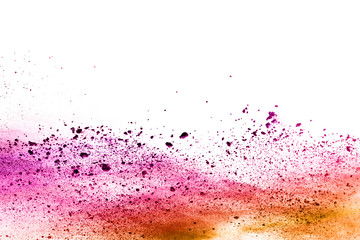 abstract powder splatted background. Colorful powder explosion on white background. Colored cloud. Colorful dust explode. Paint Holi.