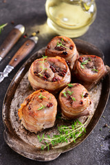 Meat chunks wrapped with bacon