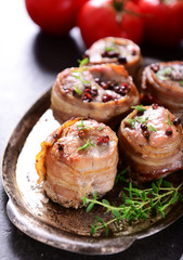 Meat chunks wrapped with bacon