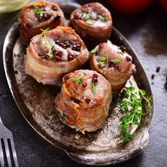 Meat chunks wrapped with bacon