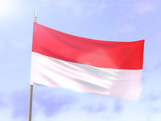 Fototapeta na wymiar Flag of Indonesia with sun flare