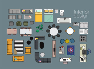 vector interior design floor plan. home house top view. collection set elements. 