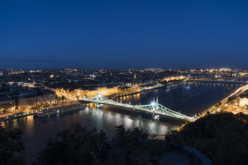 Fototapeta na wymiar a night view of Freedom Bridge in Budapest, Hungary