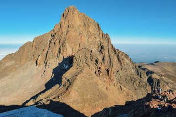 Hikers against Batian Peak, Mount Kenya
