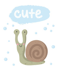 Vector set of cute poster with funny sea animal and text