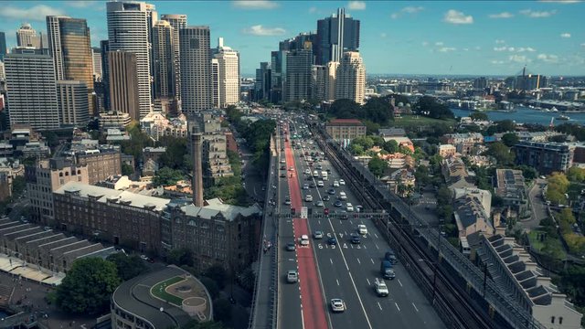 Time lapse of traffic and Sydney skyline, Harbour bridge - Sydney downtown