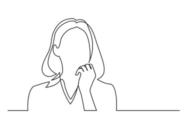 continuous line drawing of woman thinking about problems