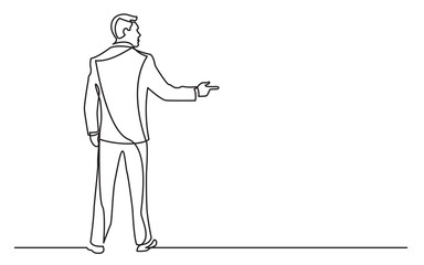 continuous line drawing of standing businessman pointing finger