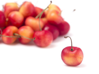 Sweet and Beautiful Red and  Yellow Golden Cherries on a White Background
