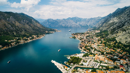 Fototapeta na wymiar View of kotor old town from Lovcen mountain in Kotor, Montenegro. Kotor is part of the unesco world.
