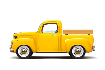 retro yellow pickup - obrazy, fototapety, plakaty