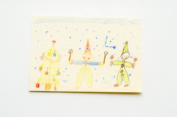 children's drawing car.tree, plant, nature, branch, leaves,
